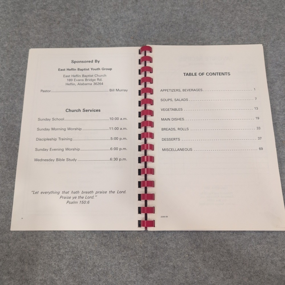 Favorite Recipes East Heflin Baptist Church Alabama Vintage Spiral Cookbook - Picture 2 of 2